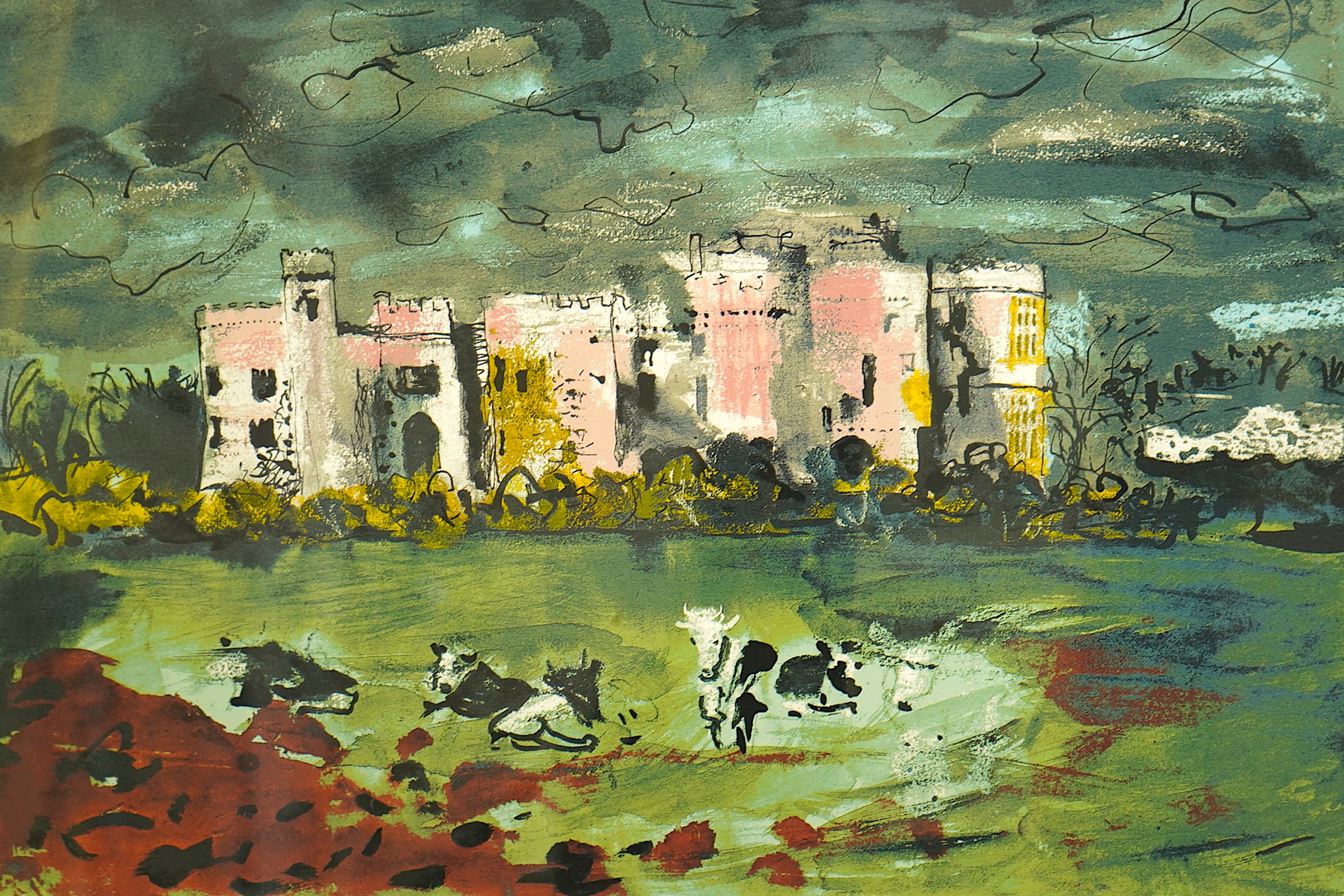 John Piper (British, 1903-1992), Carew Castle (Levinson 334), silkscreen, 44 x 64.5cm